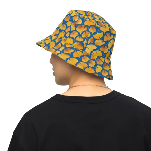 Blue Ginkgo on a Reversible Bucket Hat