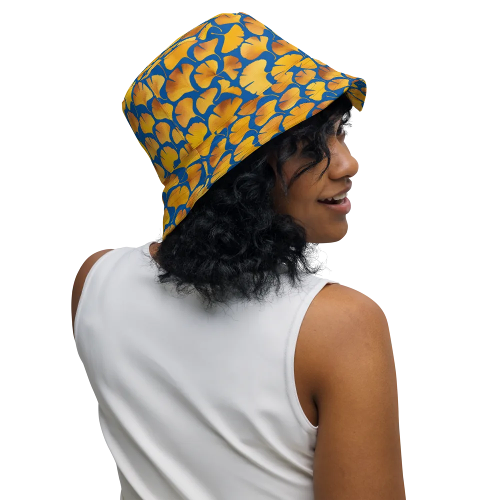 Blue Ginkgo on Reversible Bucket Hat — Right Outside