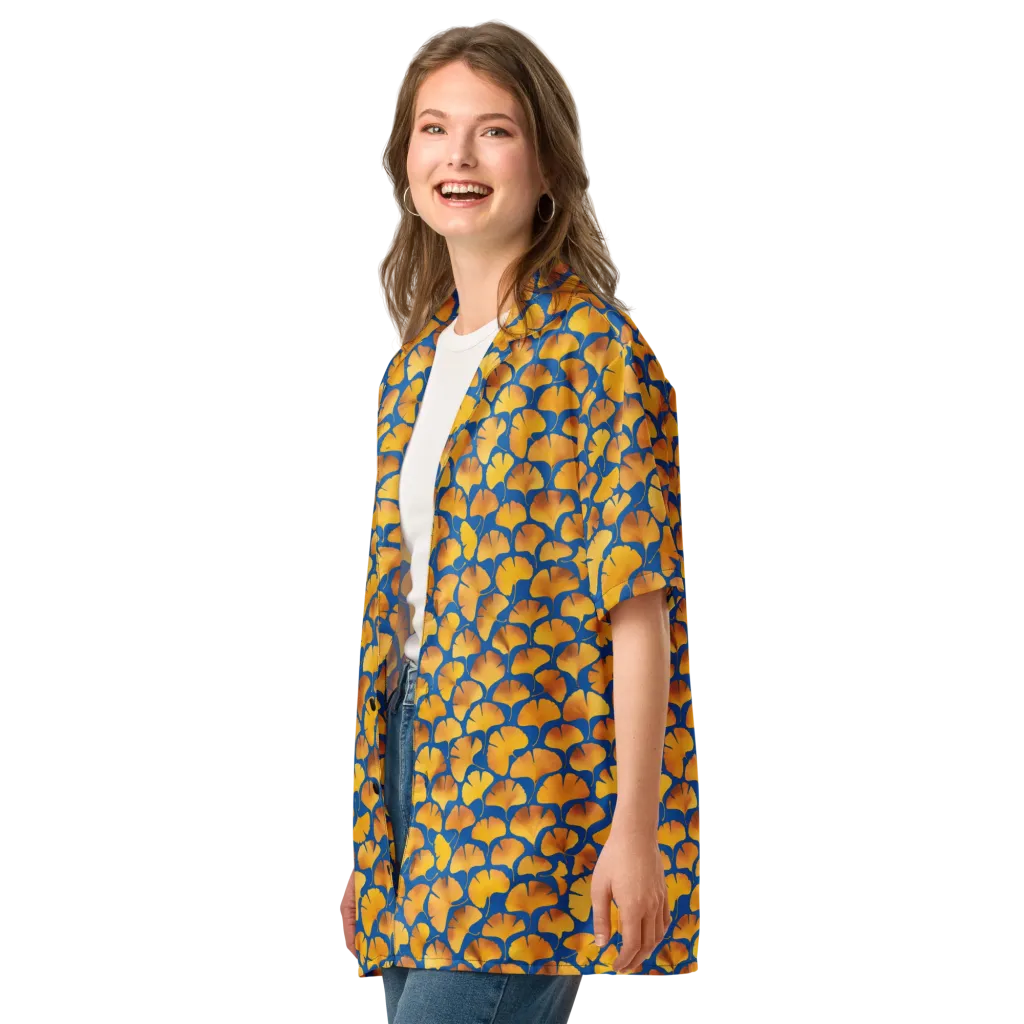 Blue Ginkgo on Button Shirt — Left Front
