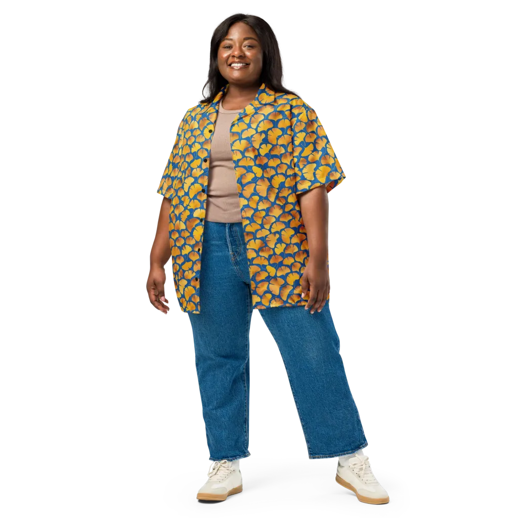 Blue Ginkgo on Button Shirt — Front