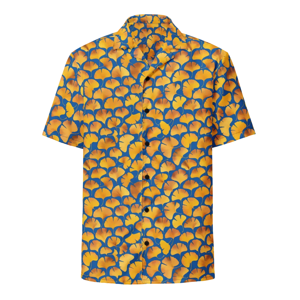 Blue Ginkgo on Button Shirt — Front