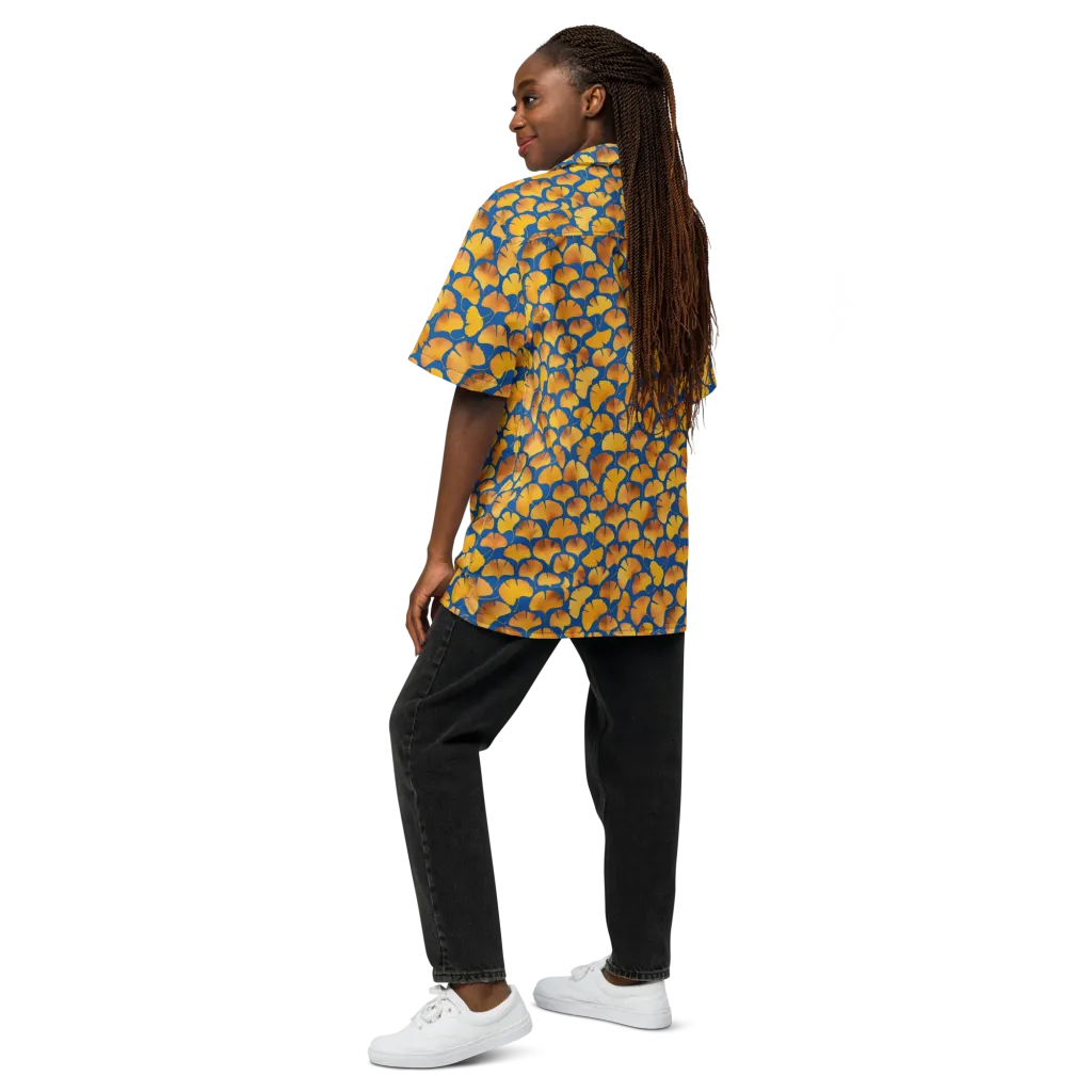 Blue Ginkgo on Button Shirt — Back