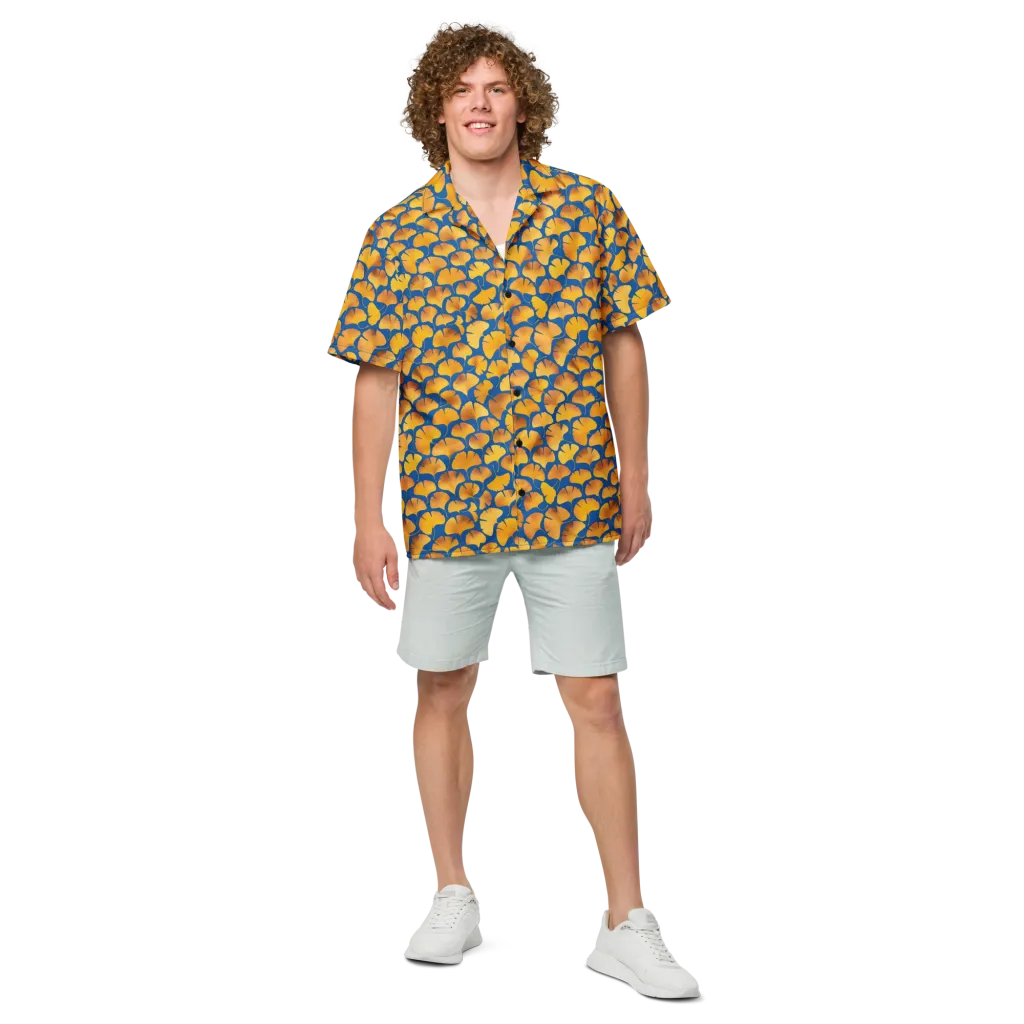 Blue Ginkgo on Button Shirt — Front