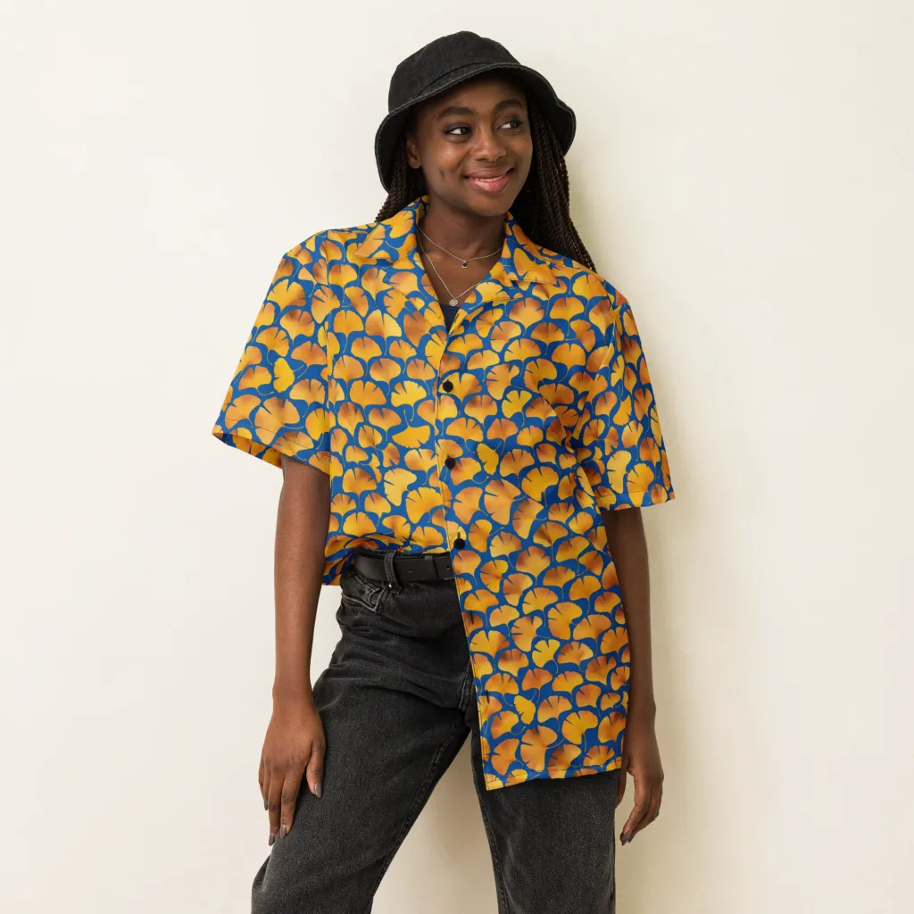 Blue Ginkgo on Button Shirt — Front