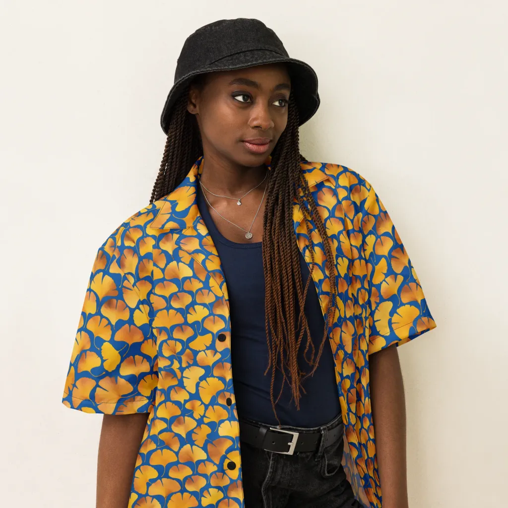 Blue Ginkgo on Button Shirt — Right Front