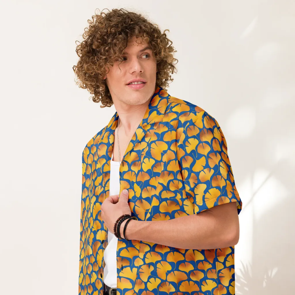Blue Ginkgo on Button Shirt — Front