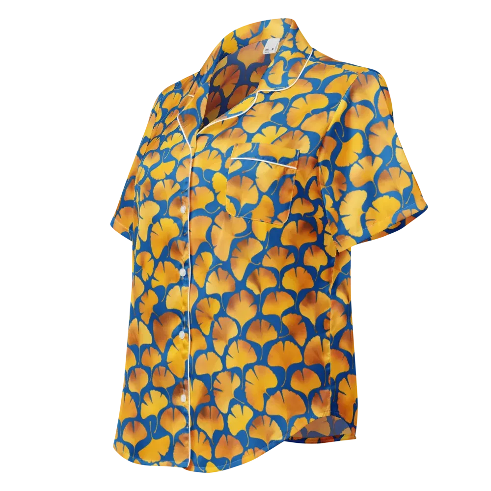 Blue Ginkgo on Women's Short Sleeve Pajama Top — Left Front