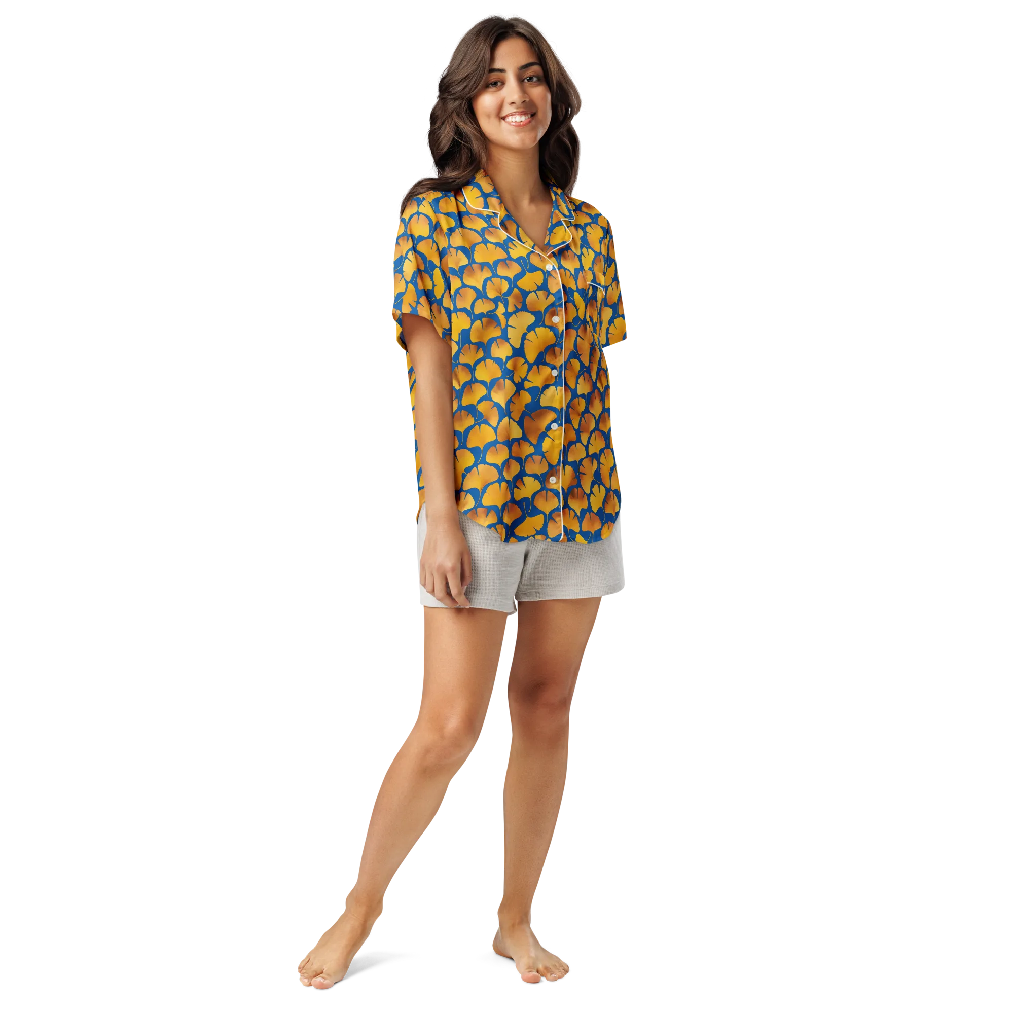Blue Ginkgo on Women's Short Sleeve Pajama Top — Front