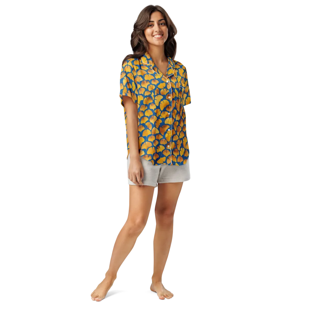 Blue Ginkgo on Women's Short Sleeve Pajama Top — Front
