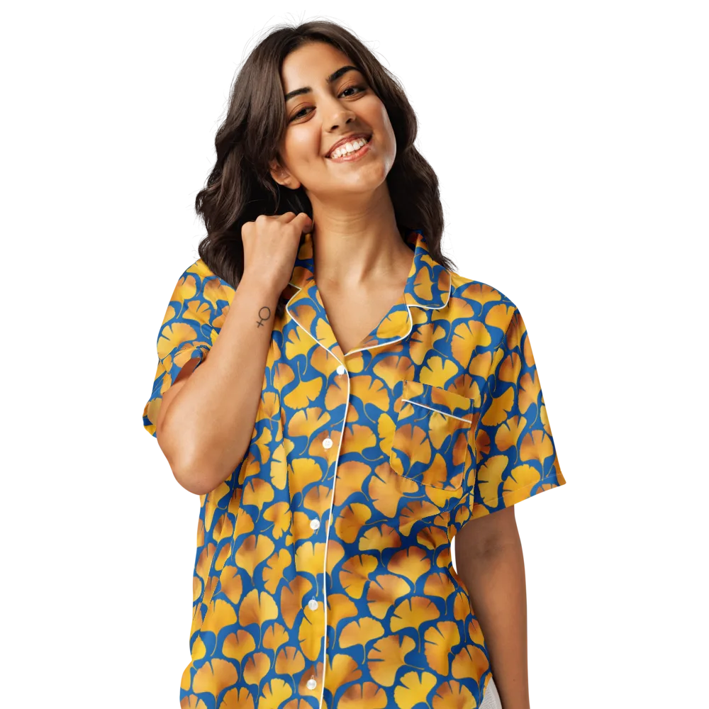 Blue Ginkgo on Women's Short Sleeve Pajama Top — Front