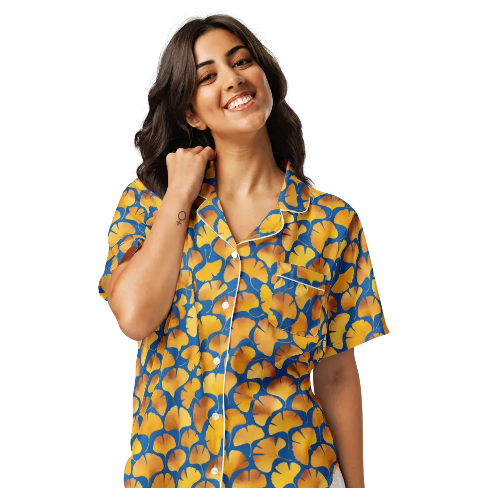 Blue Ginkgo on Women's Short Sleeve Pajama Top — Front
