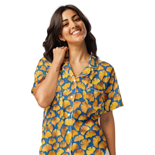 Blue Ginkgo on a Women's Short Sleeve Pajama Top