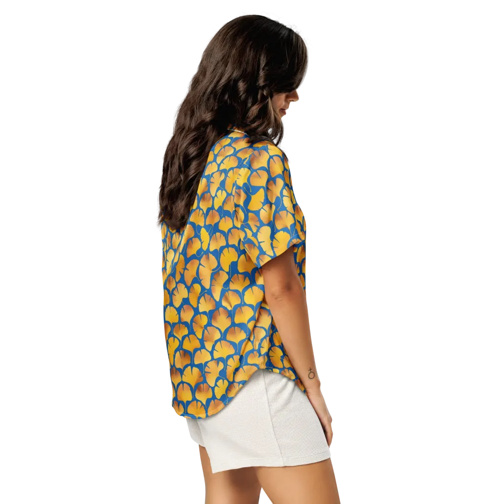 Blue Ginkgo on Women's Short Sleeve Pajama Top — Right Back