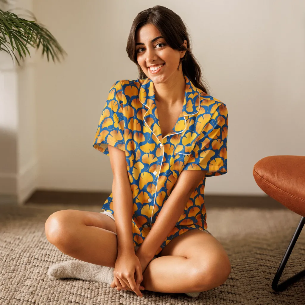 Blue Ginkgo on Women's Short Sleeve Pajama Top — Front