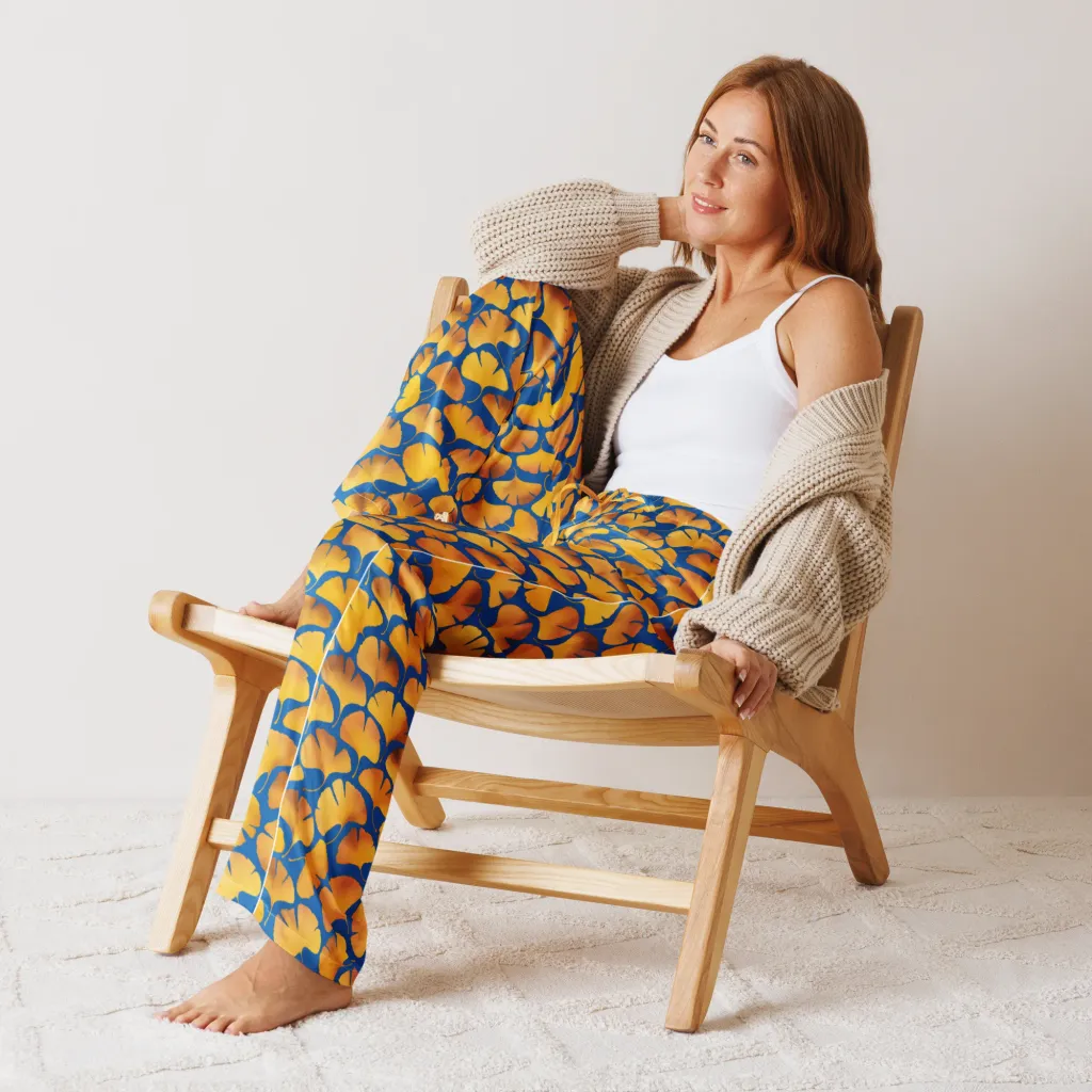 Blue Ginkgo on Women's Pajama Pants — Front