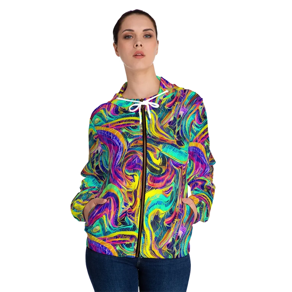 Fevered Spectrum on Women's Full-Zip Hoodie — Front On Person