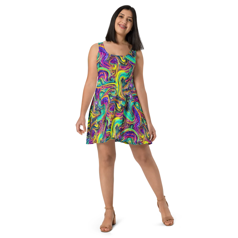 Fevered Spectrum on Skater Dress — Front