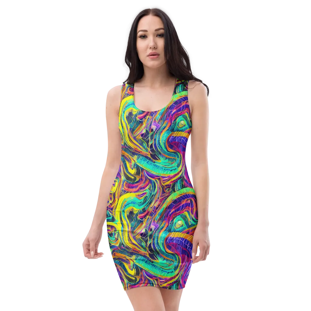 Fevered Spectrum on Bodycon Dress — Front