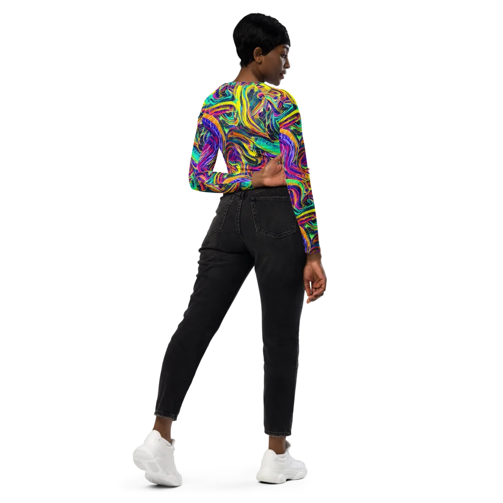 Fevered Spectrum on Long Sleeve Crop Top — Right Back