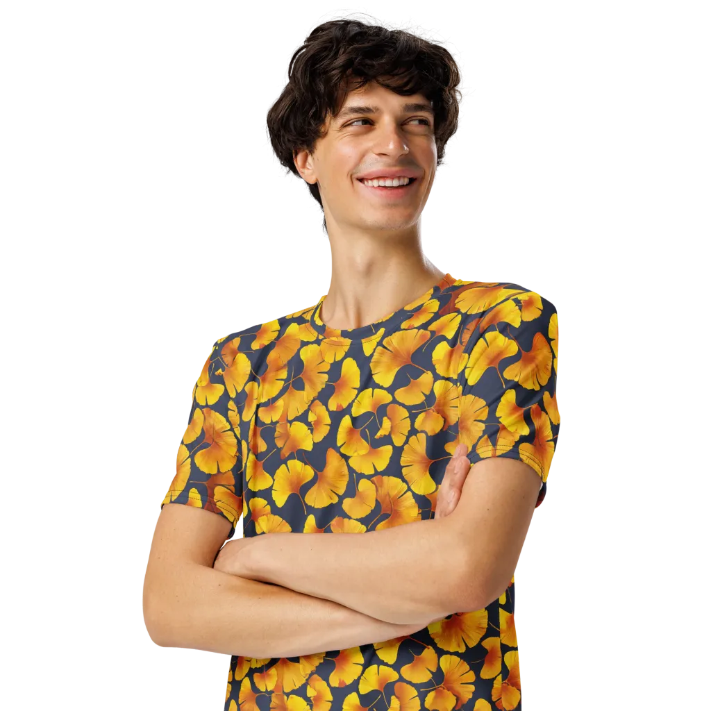 Ginkgo Afterglow on Men's Crew Neck T-Shirt — Left Front