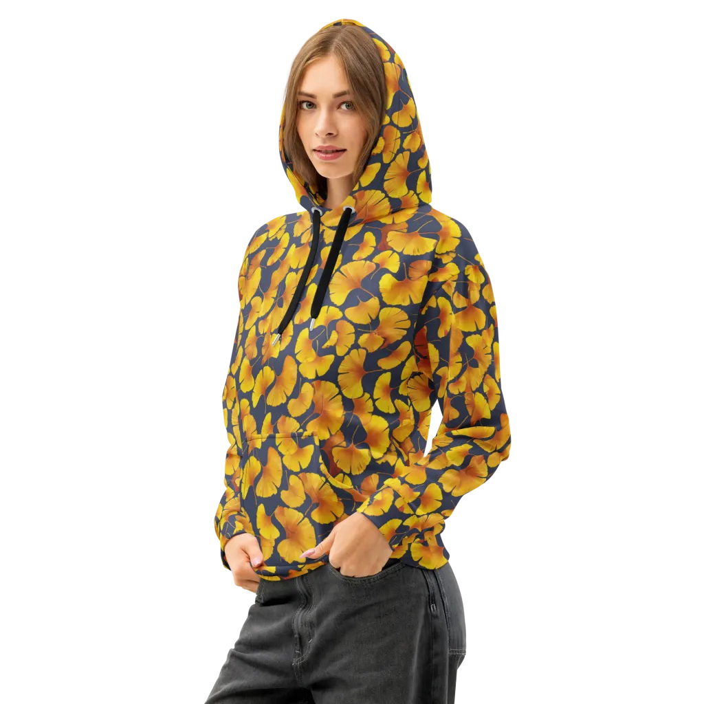 Ginkgo Afterglow on Cotton Hoodie — Left Front
