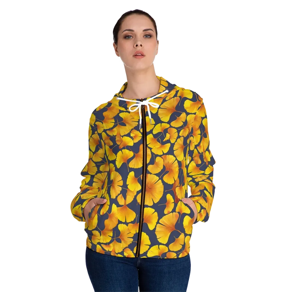 Ginkgo Afterglow on Women's Full-Zip Hoodie — Front On Person