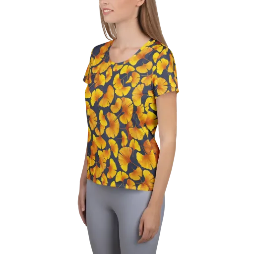 Ginkgo Afterglow on a Women's Athletic T-Shirt