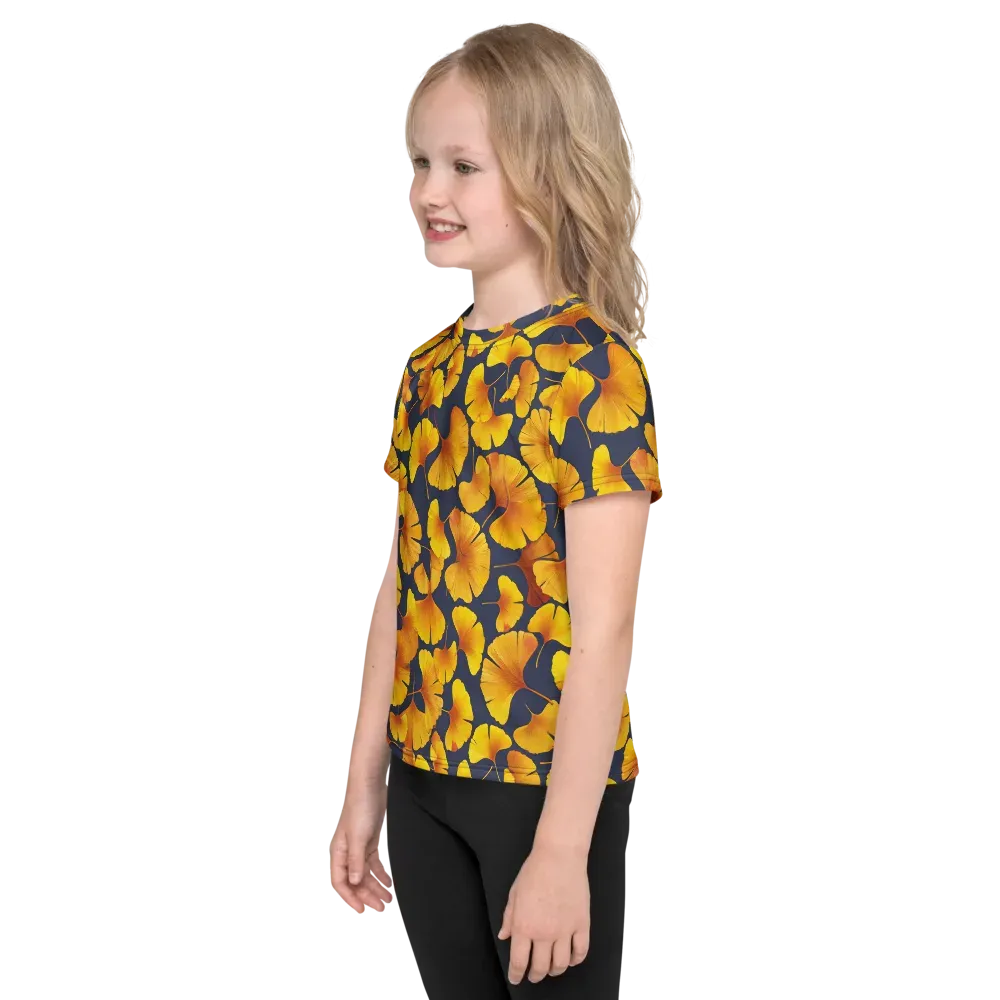 Ginkgo Afterglow on Kids Crew Neck T-Shirt — Left