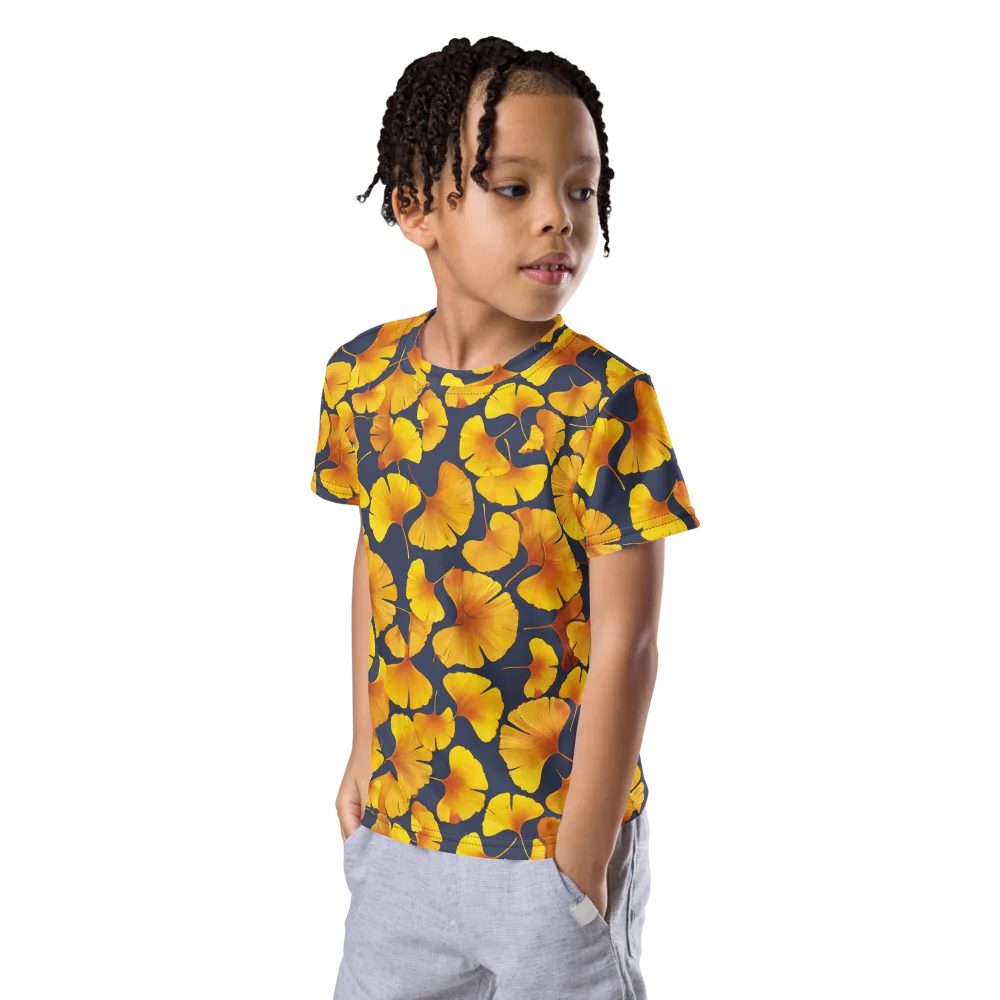 Ginkgo Afterglow on Kids Crew Neck T-Shirt — Left Front