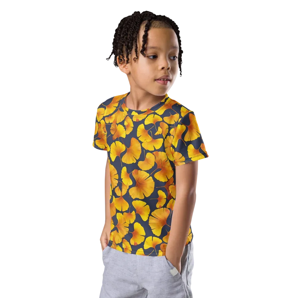 Ginkgo Afterglow on Kids Crew Neck T-Shirt — Left Front