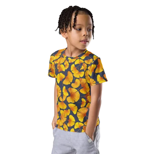 Ginkgo Afterglow on a Kids Crew Neck T-Shirt