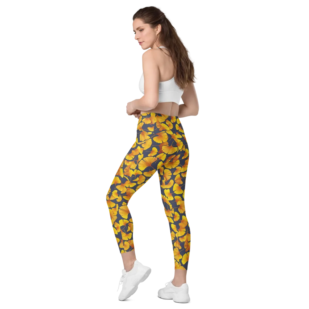 Ginkgo Afterglow on Leggings with Pockets — Left Back