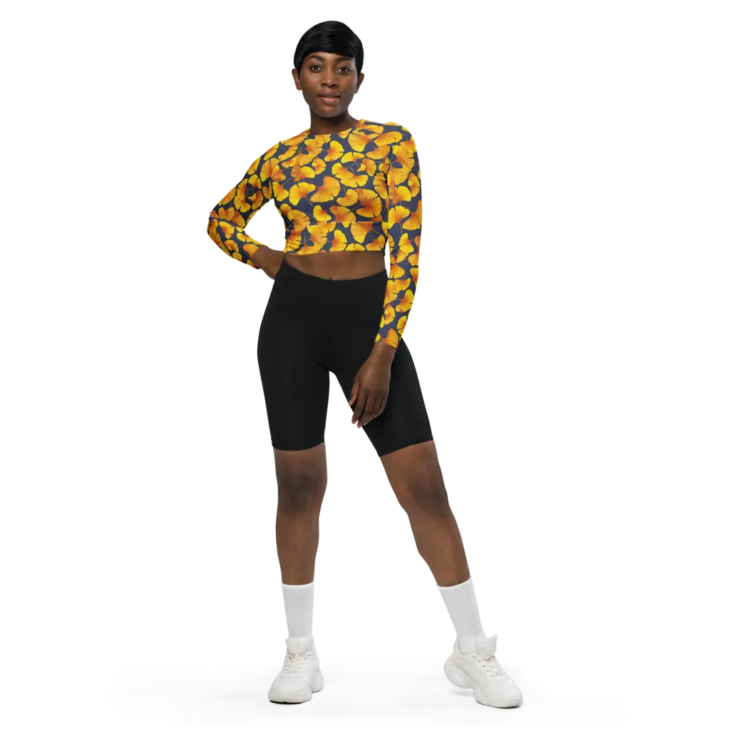 Ginkgo Afterglow on Long Sleeve Crop Top — Front