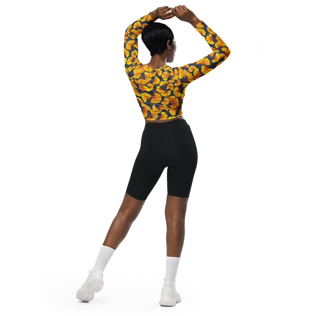 Ginkgo Afterglow on Long Sleeve Crop Top — Back