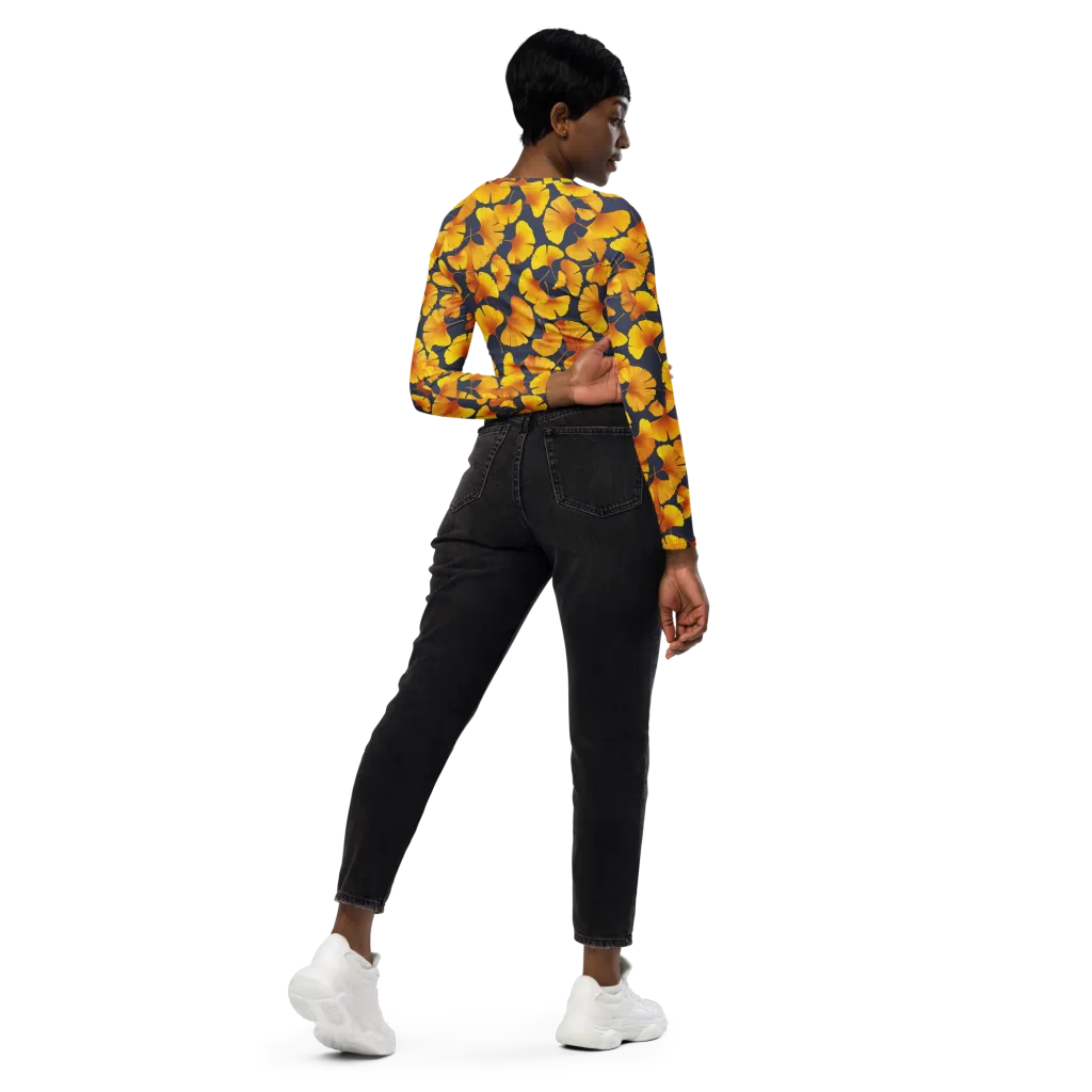 Ginkgo Afterglow on Long Sleeve Crop Top — Right Back