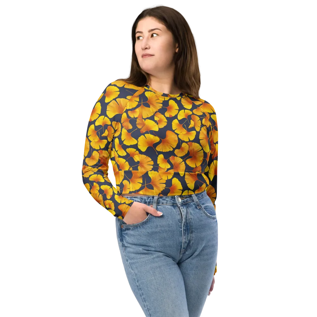 Ginkgo Afterglow on Long Sleeve Crop Top — Front