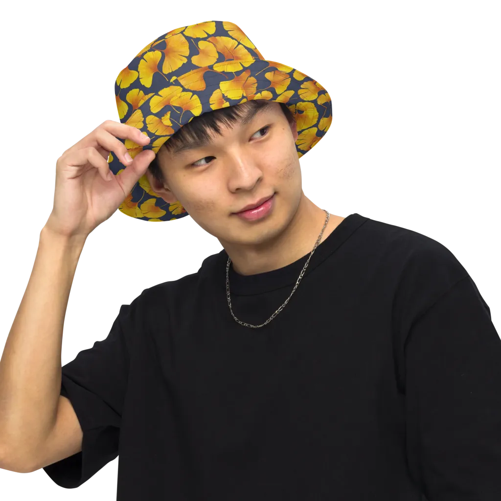 Ginkgo Afterglow on Reversible Bucket Hat — Front Inside