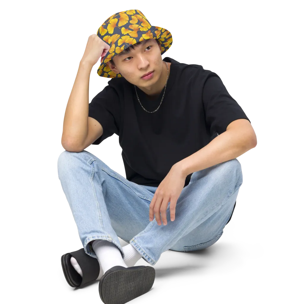 Ginkgo Afterglow on Reversible Bucket Hat — Front 2 Inside