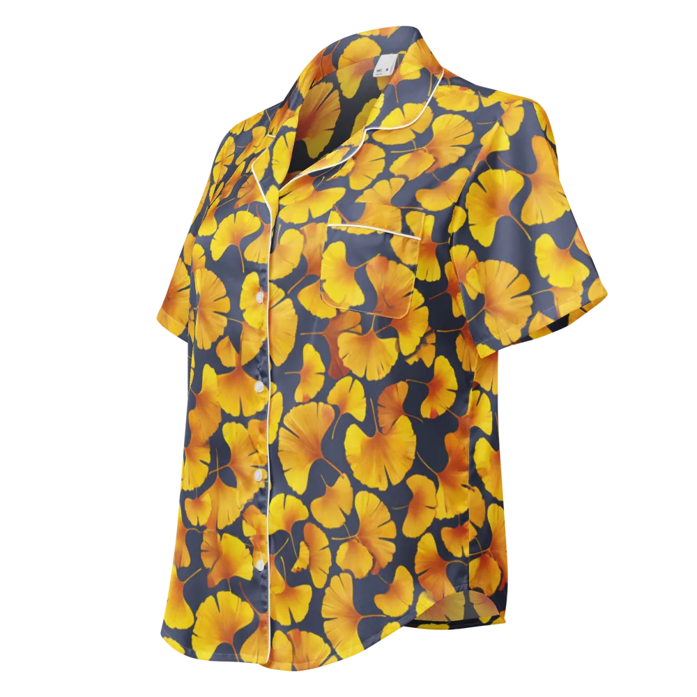 Ginkgo Afterglow on Women's Short Sleeve Pajama Top — Left Front