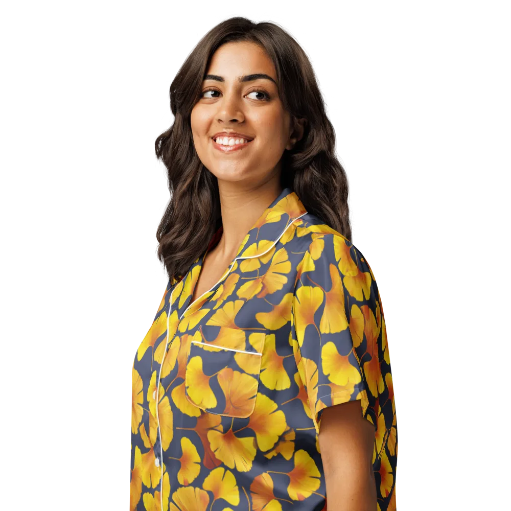 Ginkgo Afterglow on Women's Short Sleeve Pajama Top — Left Front