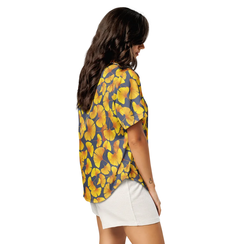 Ginkgo Afterglow on Women's Short Sleeve Pajama Top — Right Back