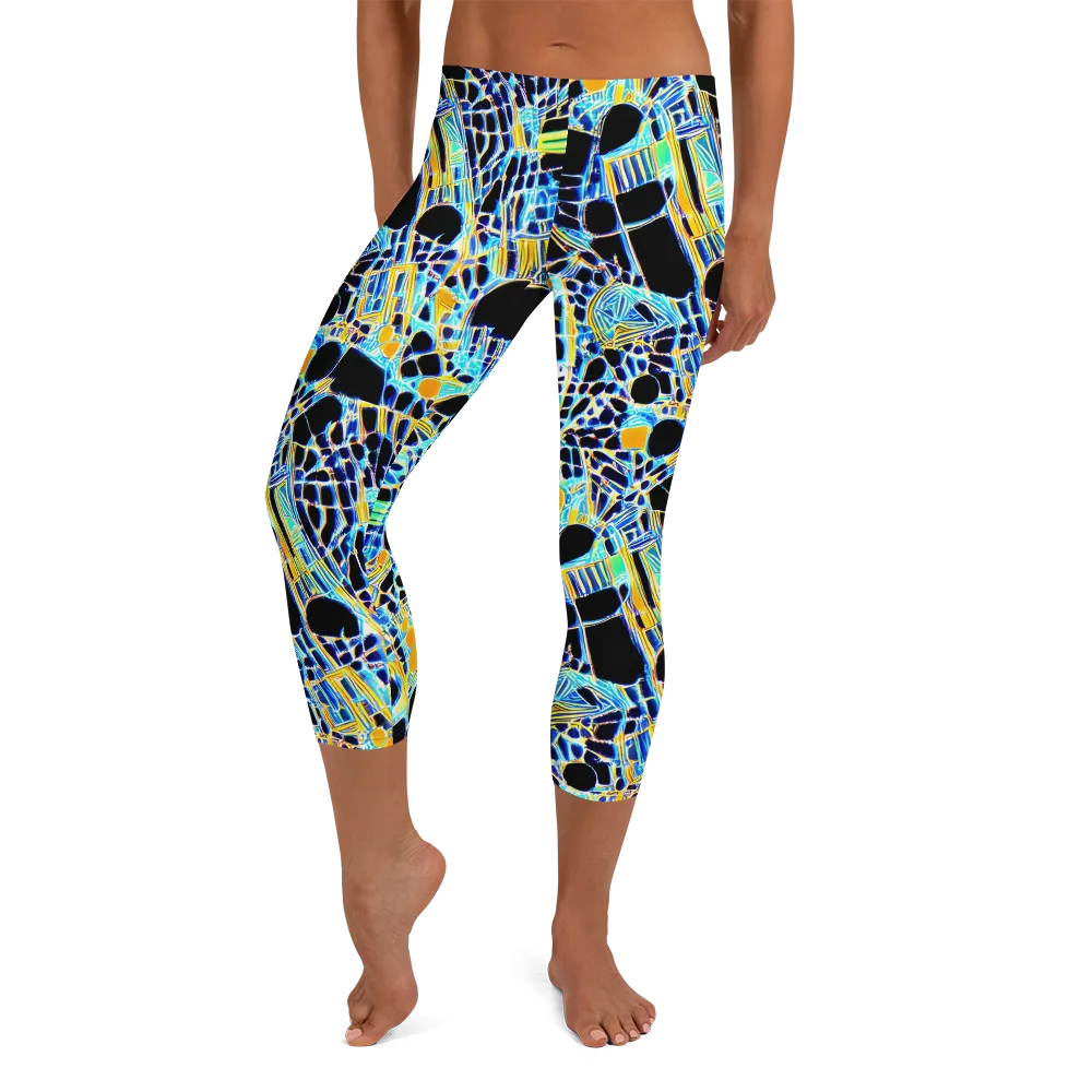 Blue Static on Capri Leggings — Front