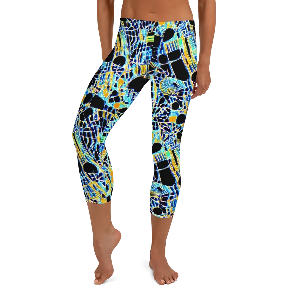 Blue Static on Capri Leggings — Front