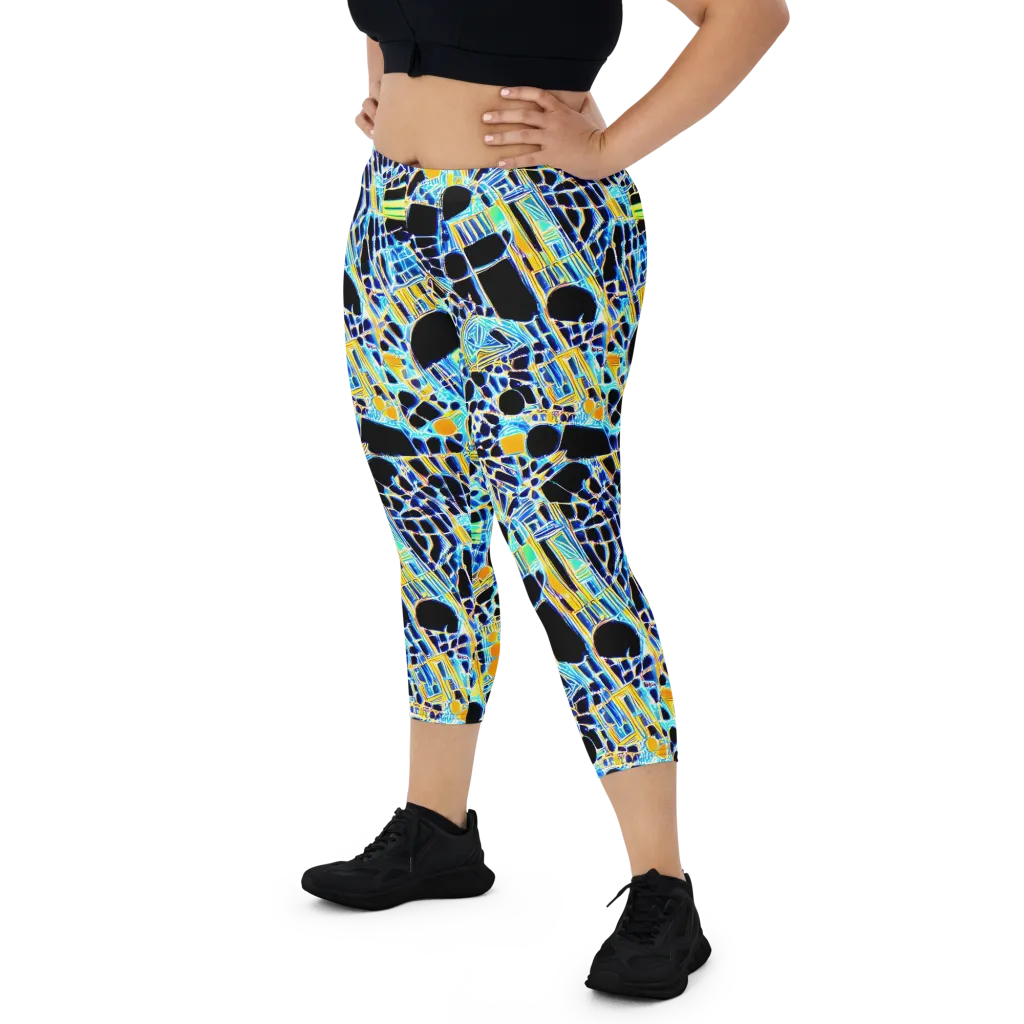 Blue Static on Capri Leggings — Front