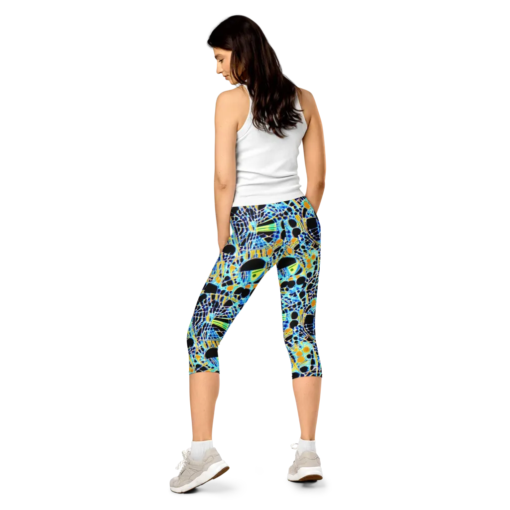 Blue Static on Capri Leggings — Back
