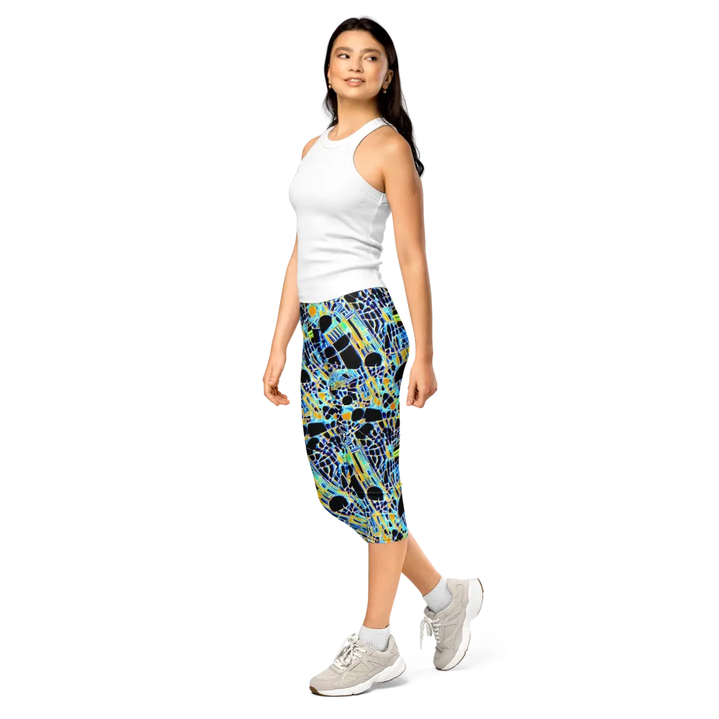 Blue Static on Capri Leggings — Left Front