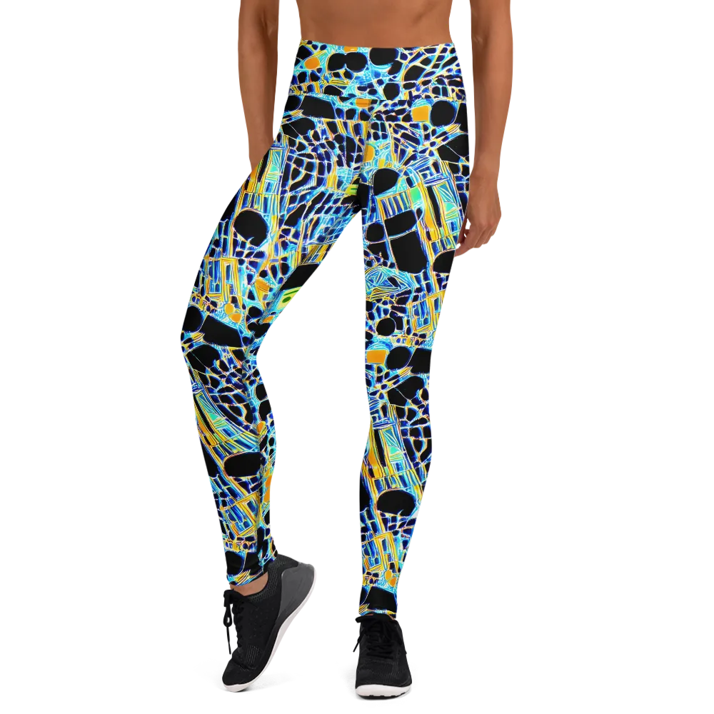 Blue Static on Yoga Leggings — Front