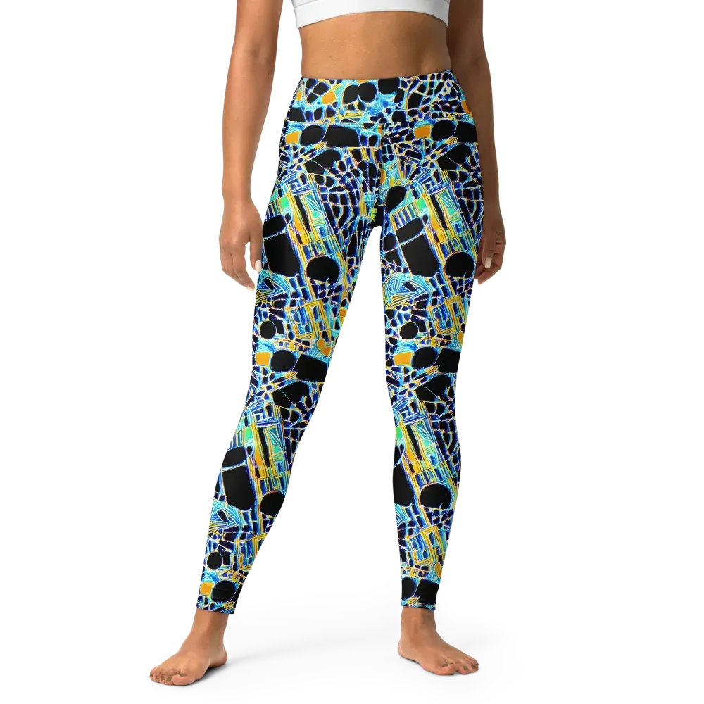 Blue Static on Yoga Leggings — Front
