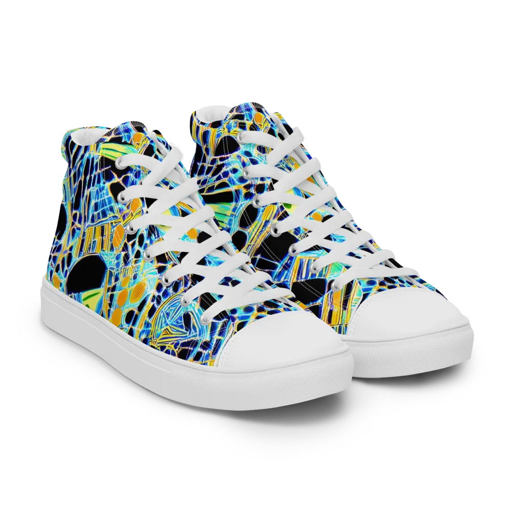 Blue Static on Men's High Top Canvas Shoes — Right Front