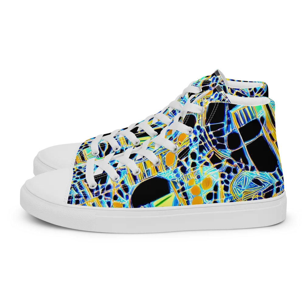 Blue Static on Men's High Top Canvas Shoes — Left
